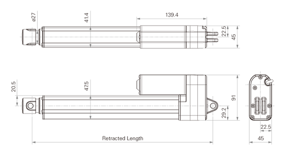 Telescopic Electric Actuator 24VDC 1000N Linear Actuator 800mm Stroke Quiet / Fast Linear Motion